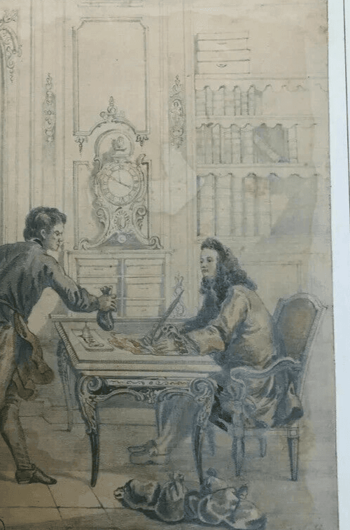 Antique Pencil Drawing 19th century La Fontaine, Financier - Dikéos Collection image 4