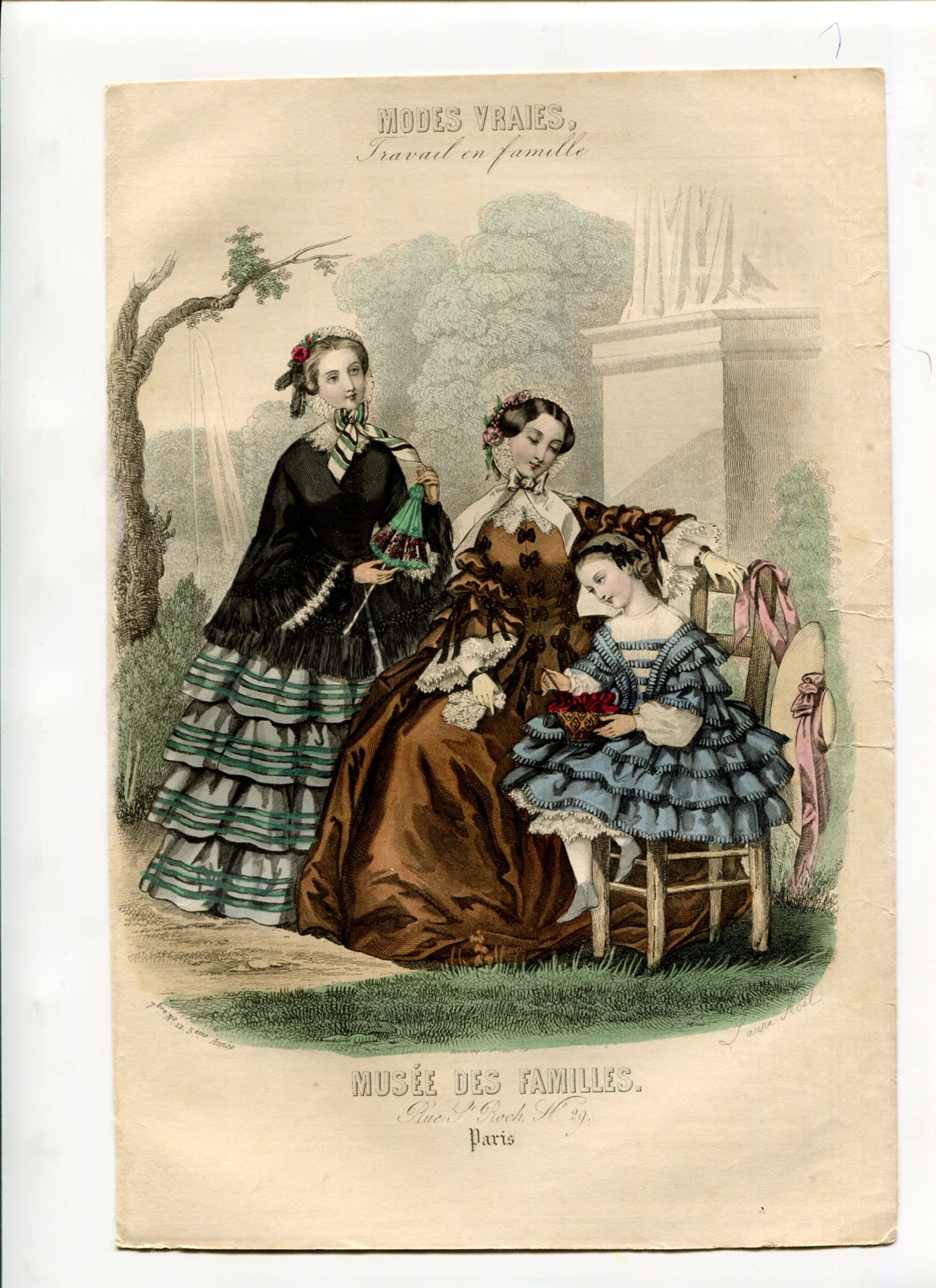 Vintage 1860' Old fashion, Victorian era fashion engraving, model antique image 2