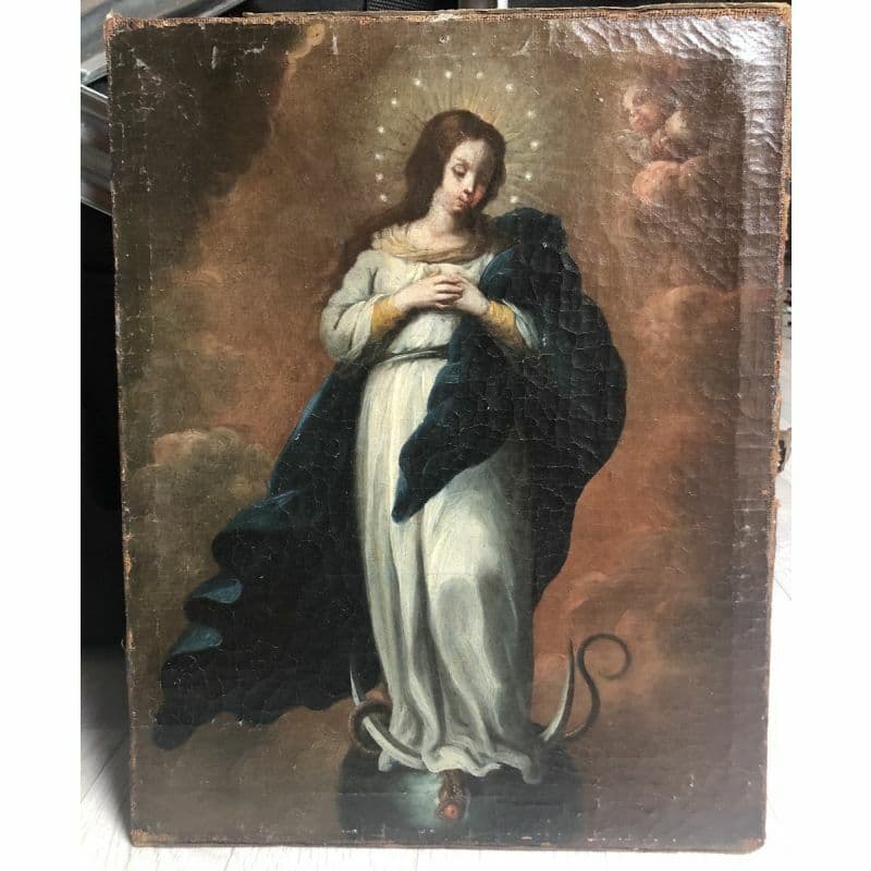 Painting Spanish Virgin Immaculate Conception c. 1700 image 3