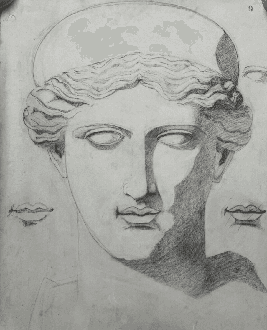 Antique Original Drawing Man, Portrait, Sculpture, Profil