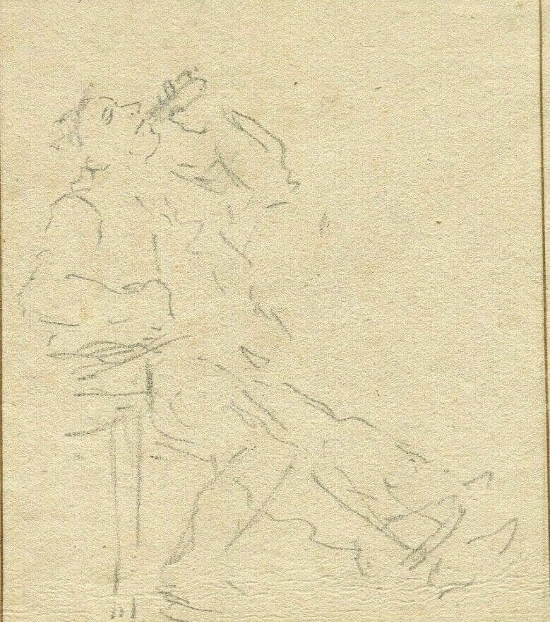 Antique Pencil Original Drawing attributed Cornélis TROOST Man Drinking