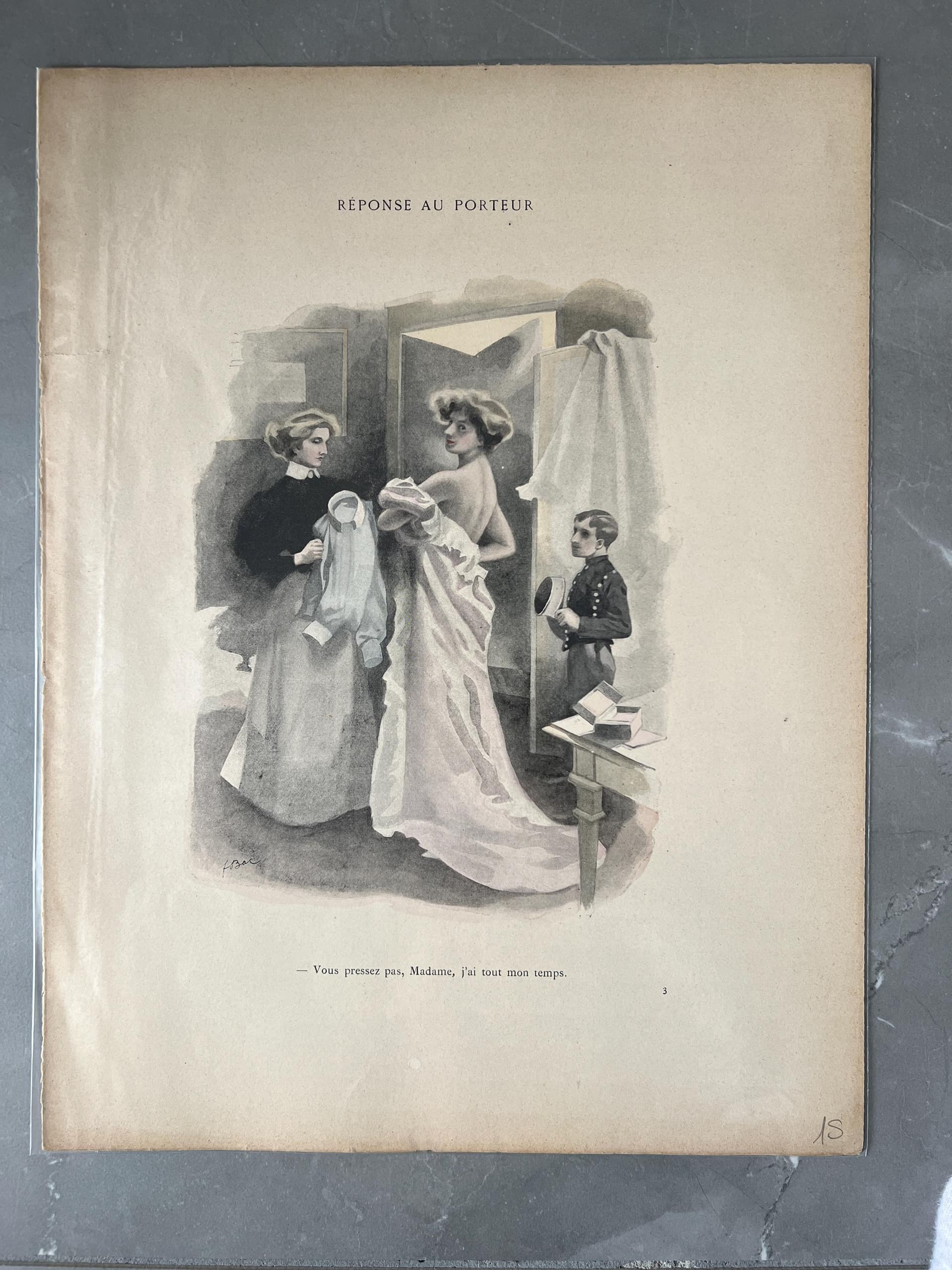 Vintage French Illustration - "Réponse au Porteur" - Elegant Antique Print