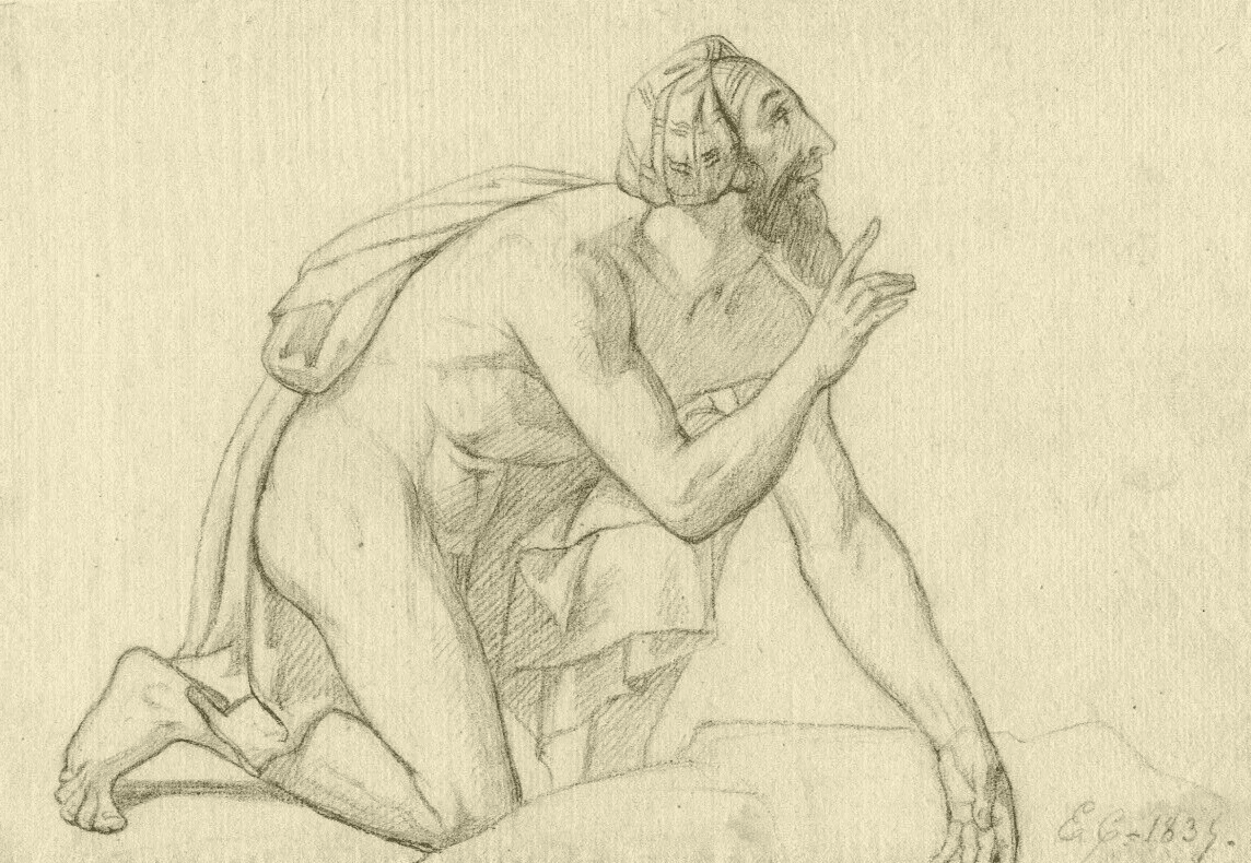 Antique Pencil Drawing Original signed Jean Eloi CHAPSAL (1811-1882) Man 1835