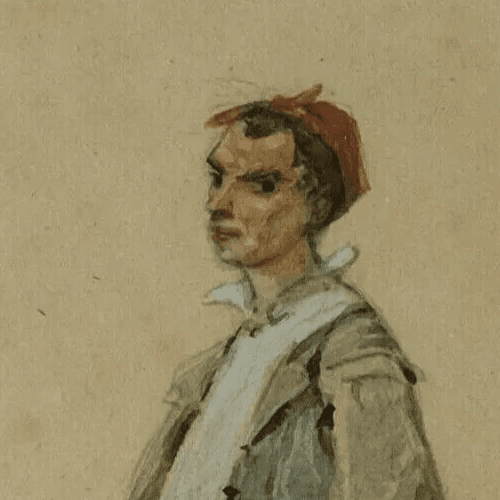Antique Drawing 19th century Pastel Italian Man with a Stick Original image 2