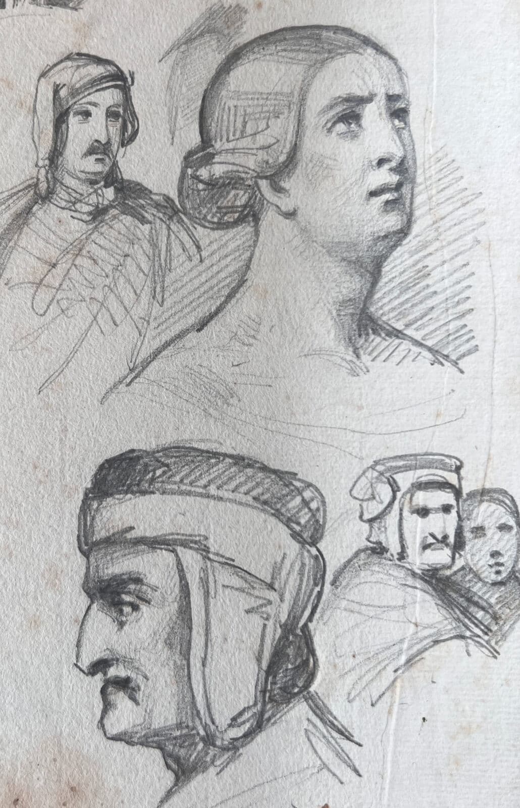 Antique Original Women and Man Portraits 19th century Drawing