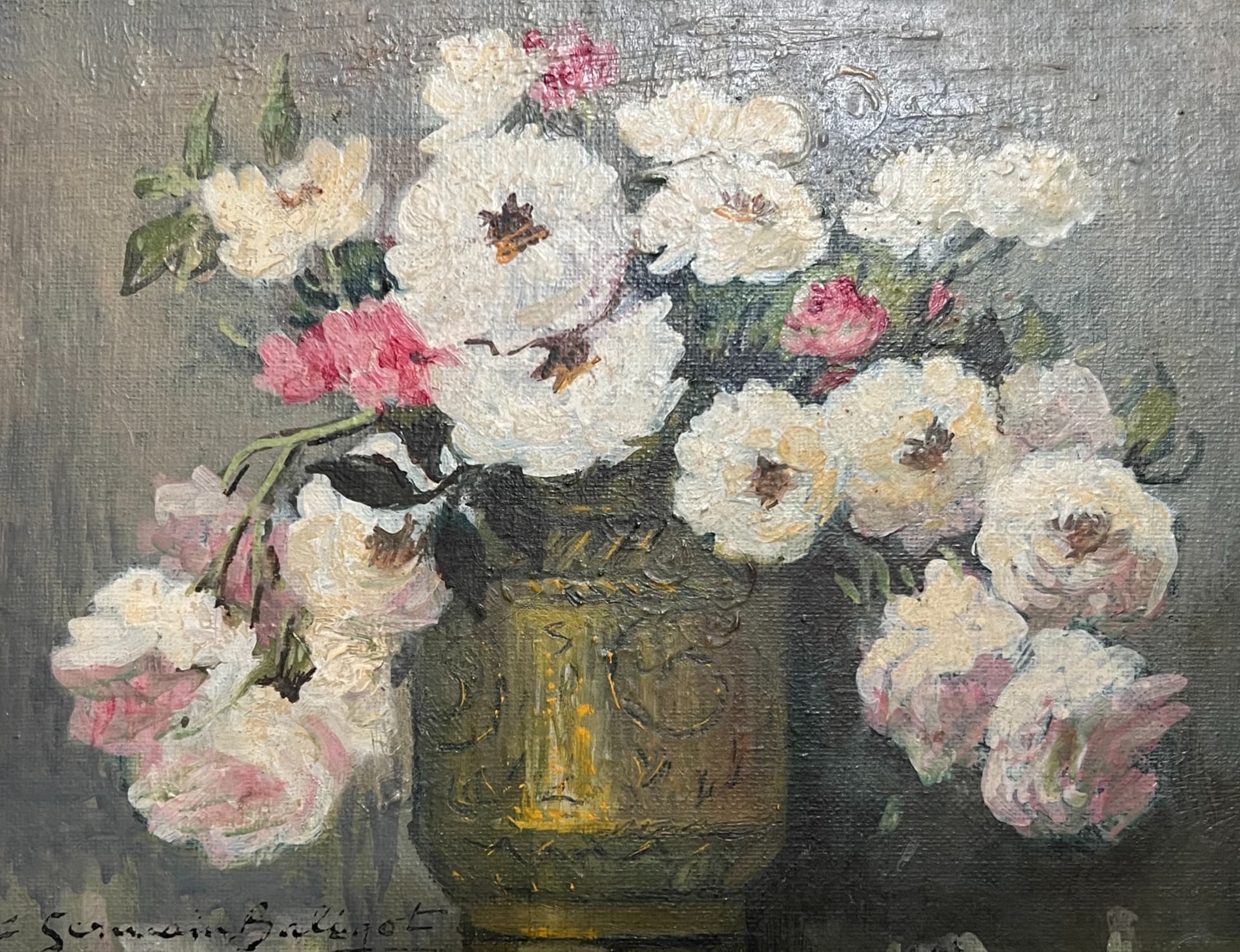 Painting by Louise GERMAIN (1874-1939) Roses Flower Bouquet