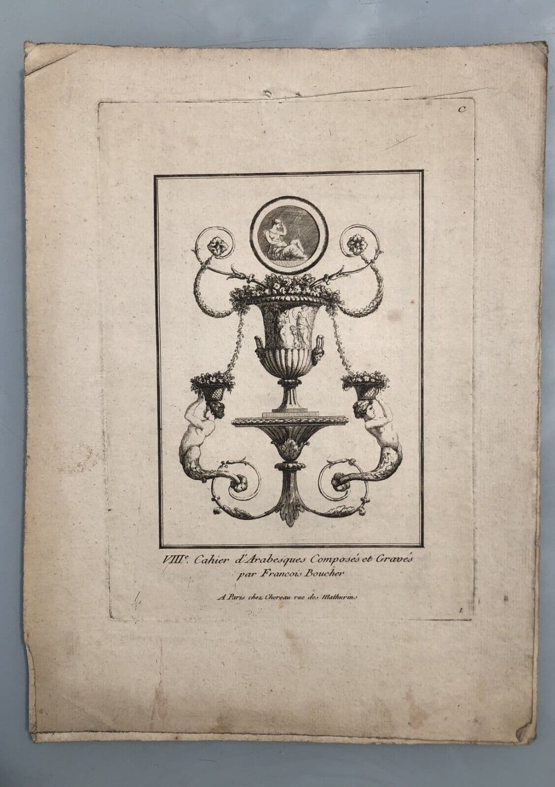 Antique Original Etching François BOUCHER (1703-1770) x3 Arabesques, Fountains image 2
