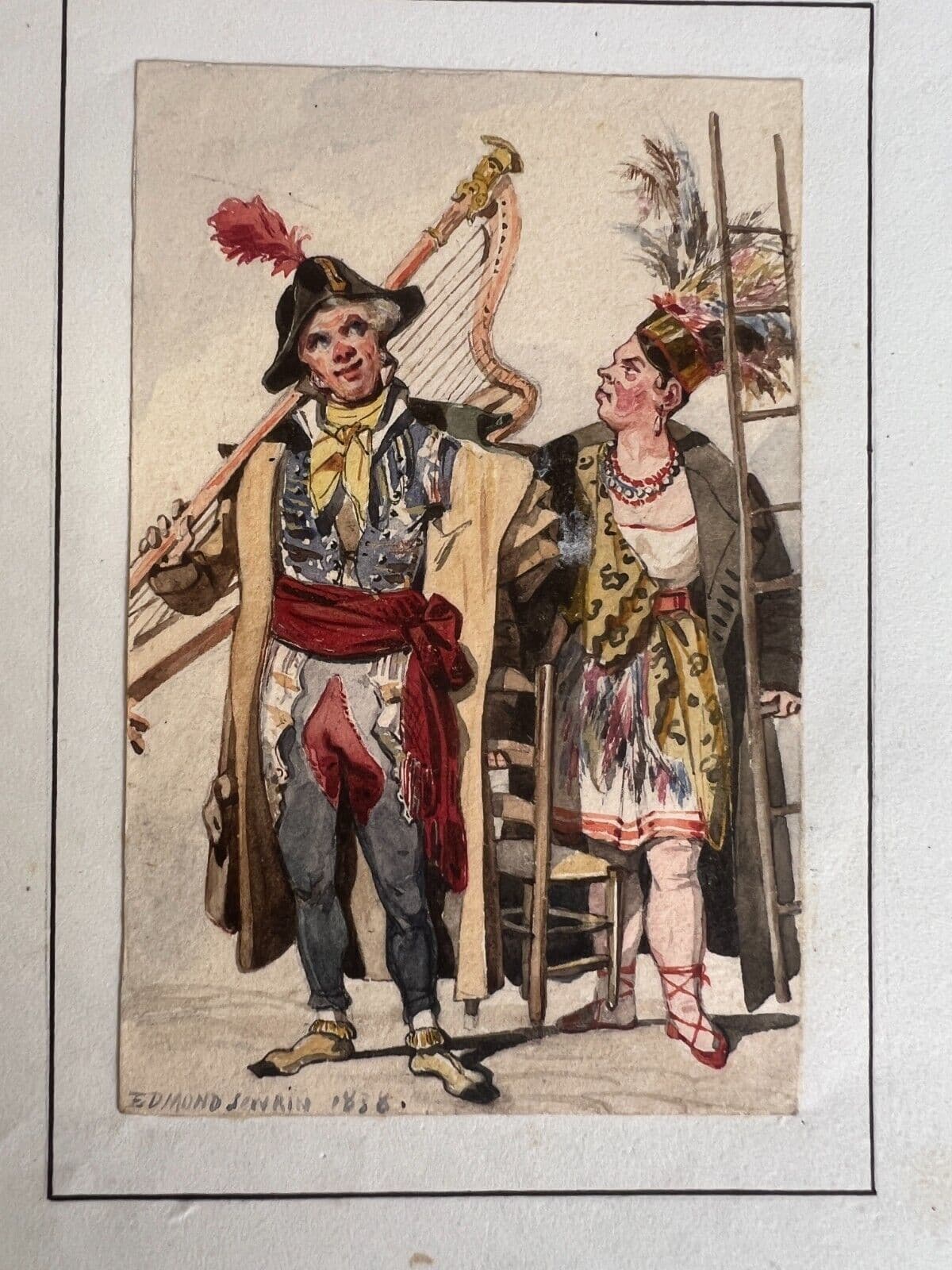Antique Drawing Original People Portrait, Musicians, Artists 19th century image 3