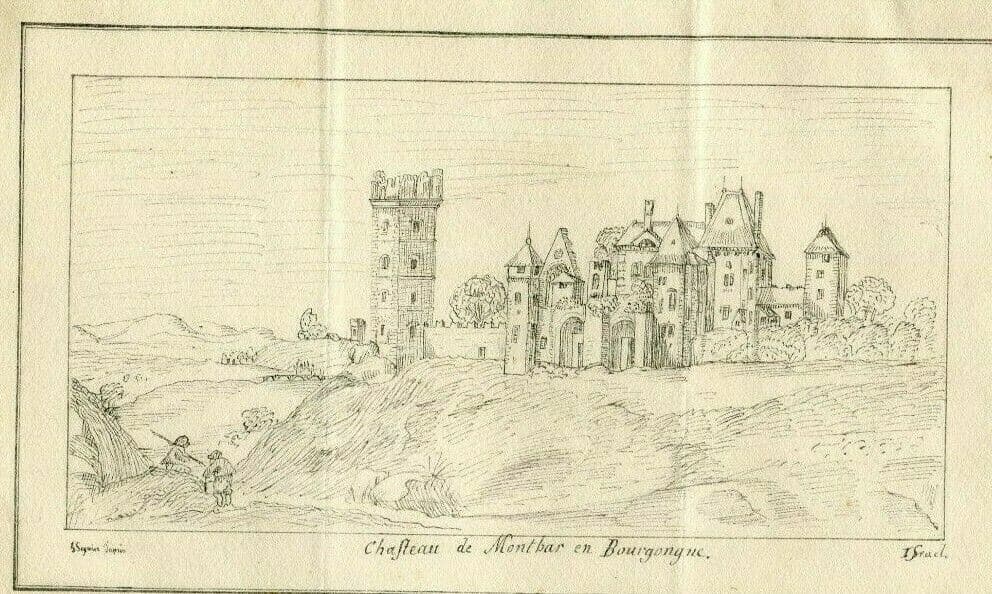 Antique Etching Israel SILVESTRE, Landscape Castle of Montbar Bourgogne