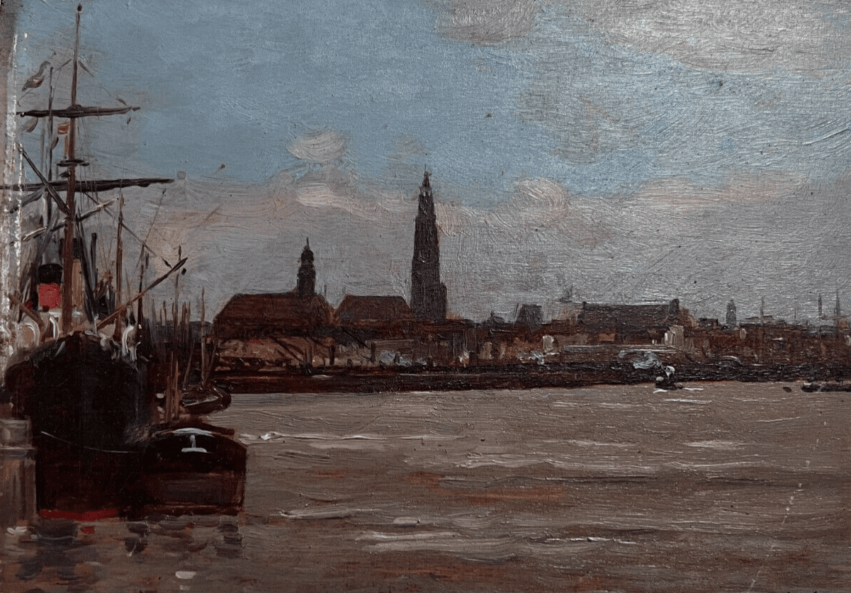 Antique Painting Original signed Anvers Port Seascape, Paul SCHMITT (1824-1885)