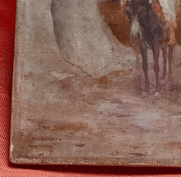 Antique Painting Original Oil Orientalist Signed Charles GODEBY Man, Donkey image 4