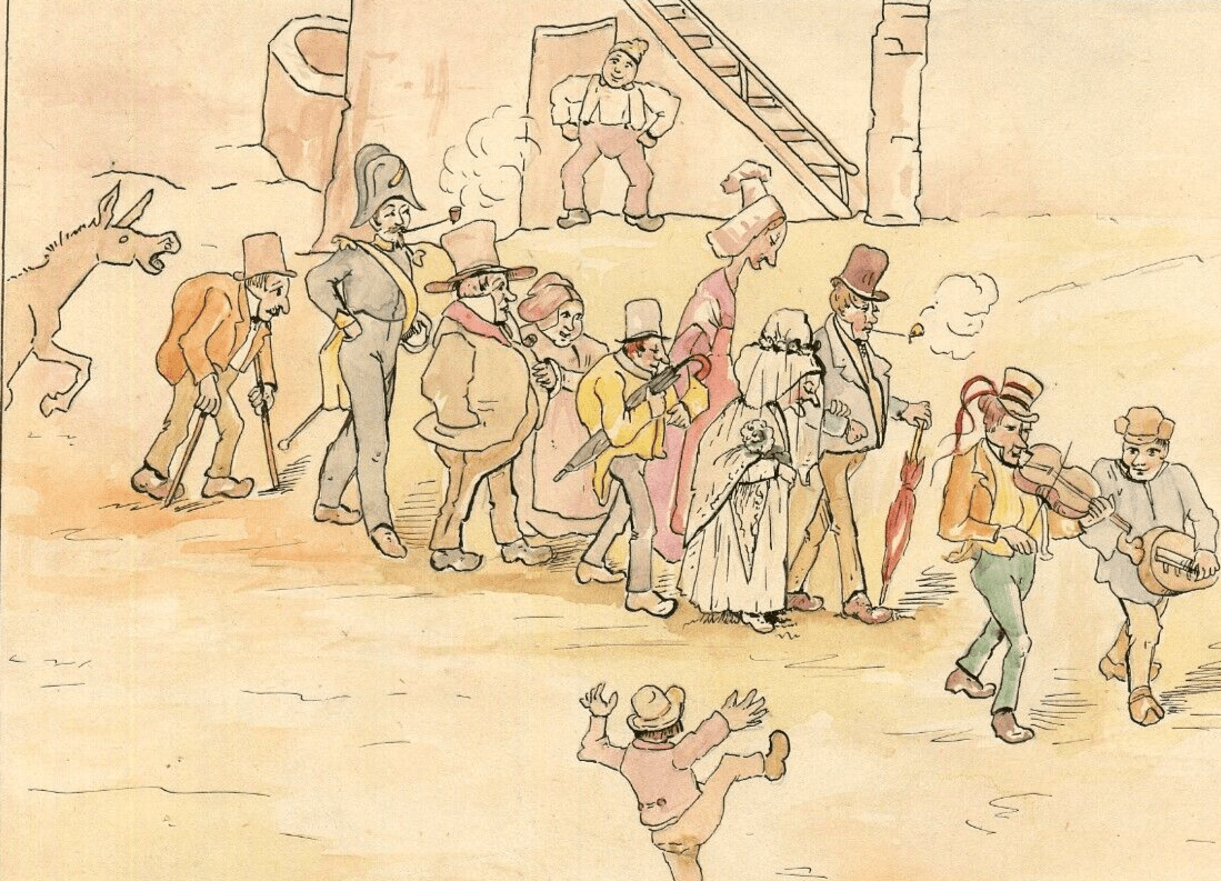 Vintage Drawing Original Marriage Reason, People, Wedding signed