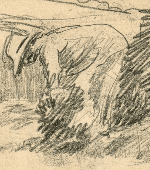 Vintage Pencil Drawing signed Woman in a Field Garden Sketch image 2