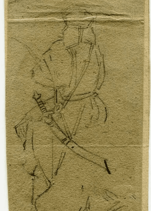 Antique Pencil Drawing 19th century Soldier, Military, Orientalist Artwork