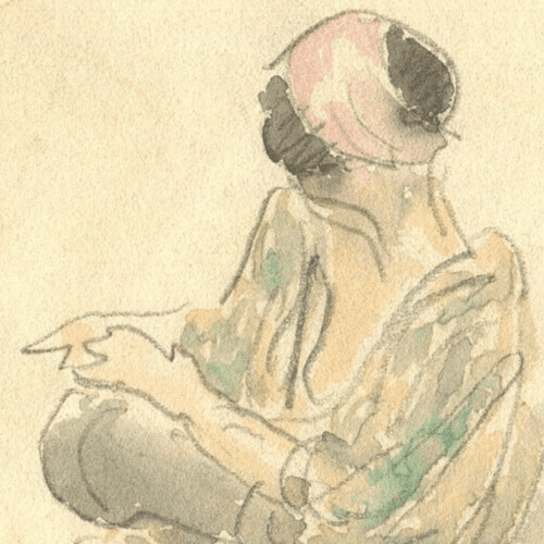 Antique Original Signed Drawing Woman Portrait Playing Dambé image 2