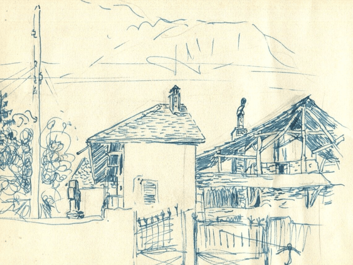 Vintage Ink Original Drawing Landscape Houses and Cityviews c 1933