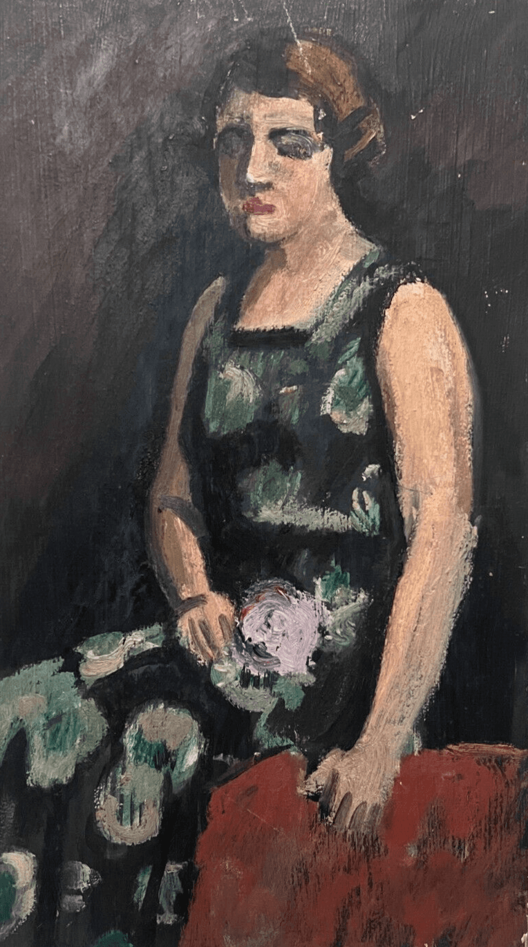 Antique Painting Original Modern Woman, Portrait, Floral