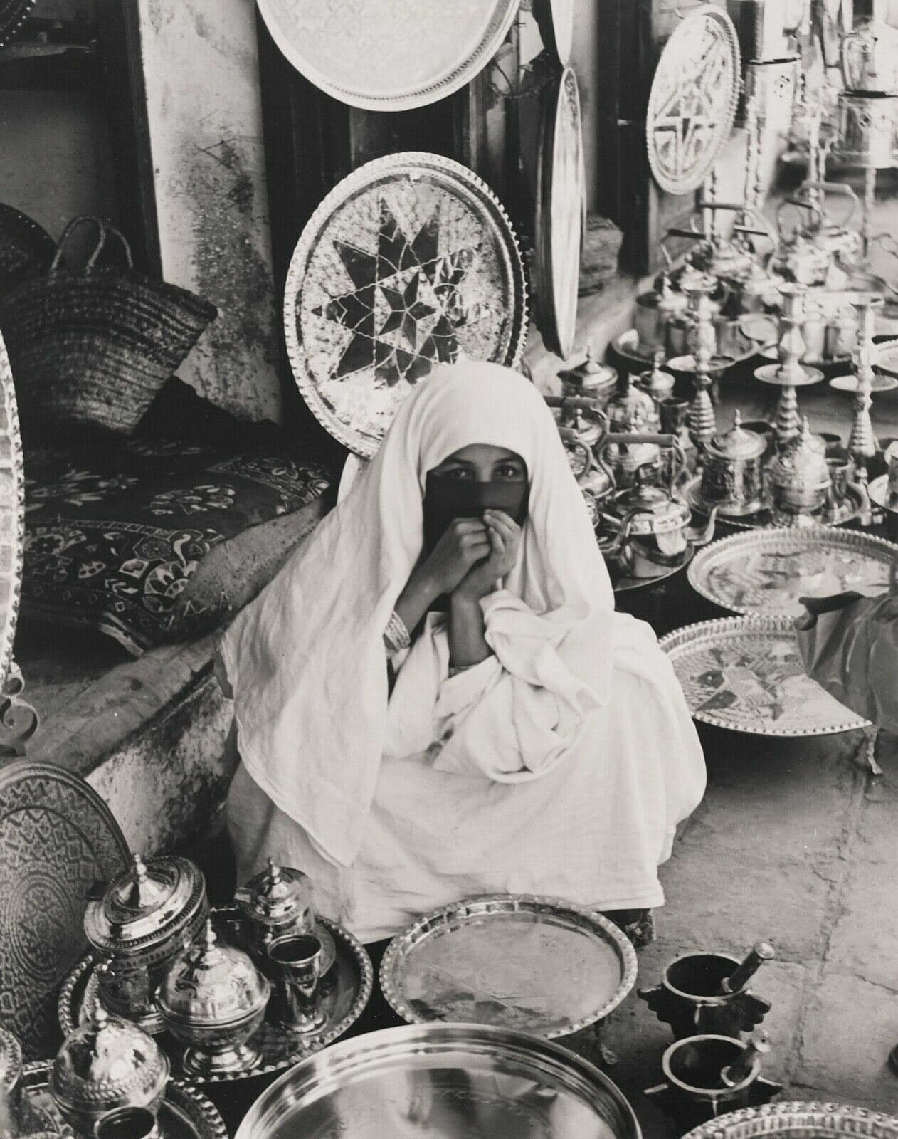 Vintage Photographs BERNARD ROUGET Moroccan Veiled Woman at Market c.1955