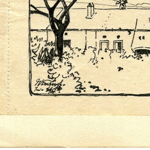 Vintage Ink Original Drawing signed Champenoux, Houses and Trees image 5