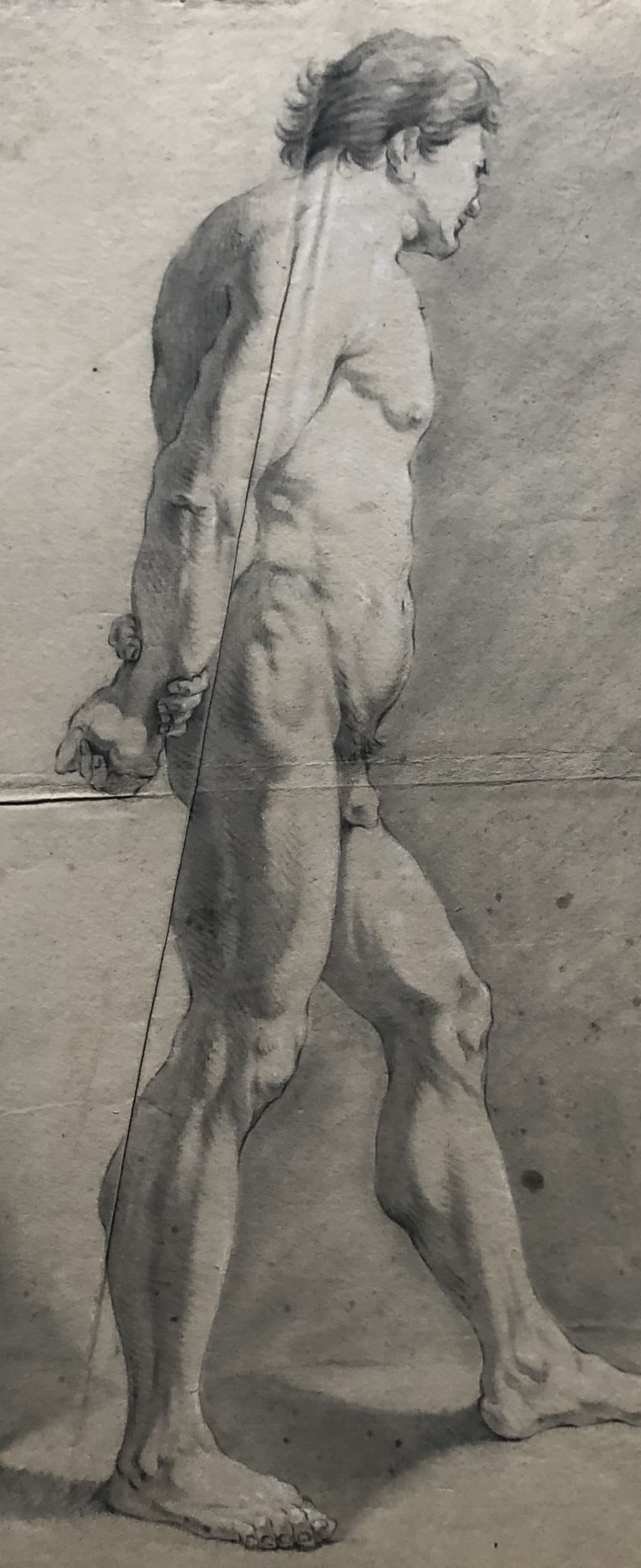 Drawing Nude Man Portrait Hands on the Back