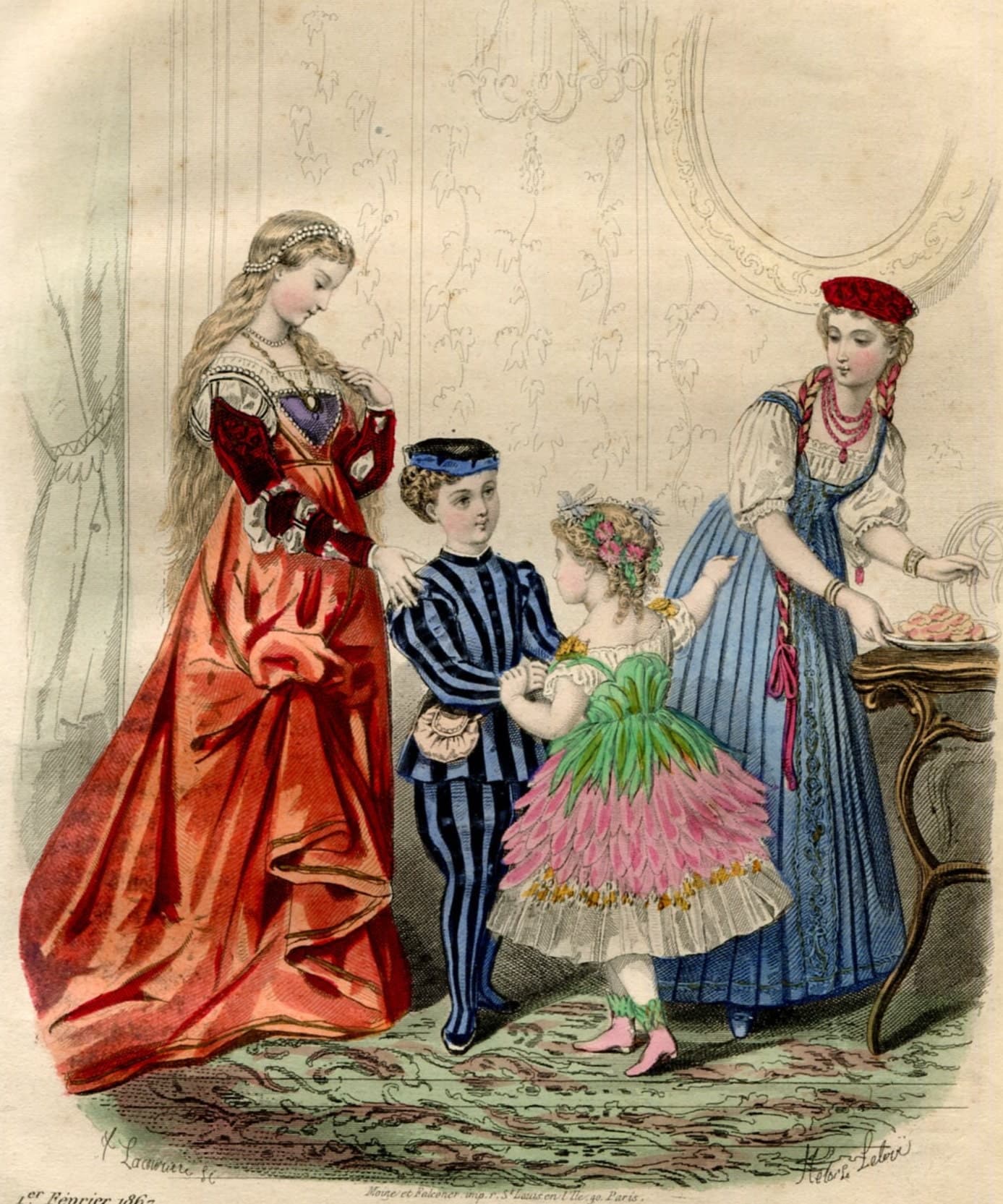 Antique Fashion Illustration - "Journal des Jeunes Personnes" Costumes and
