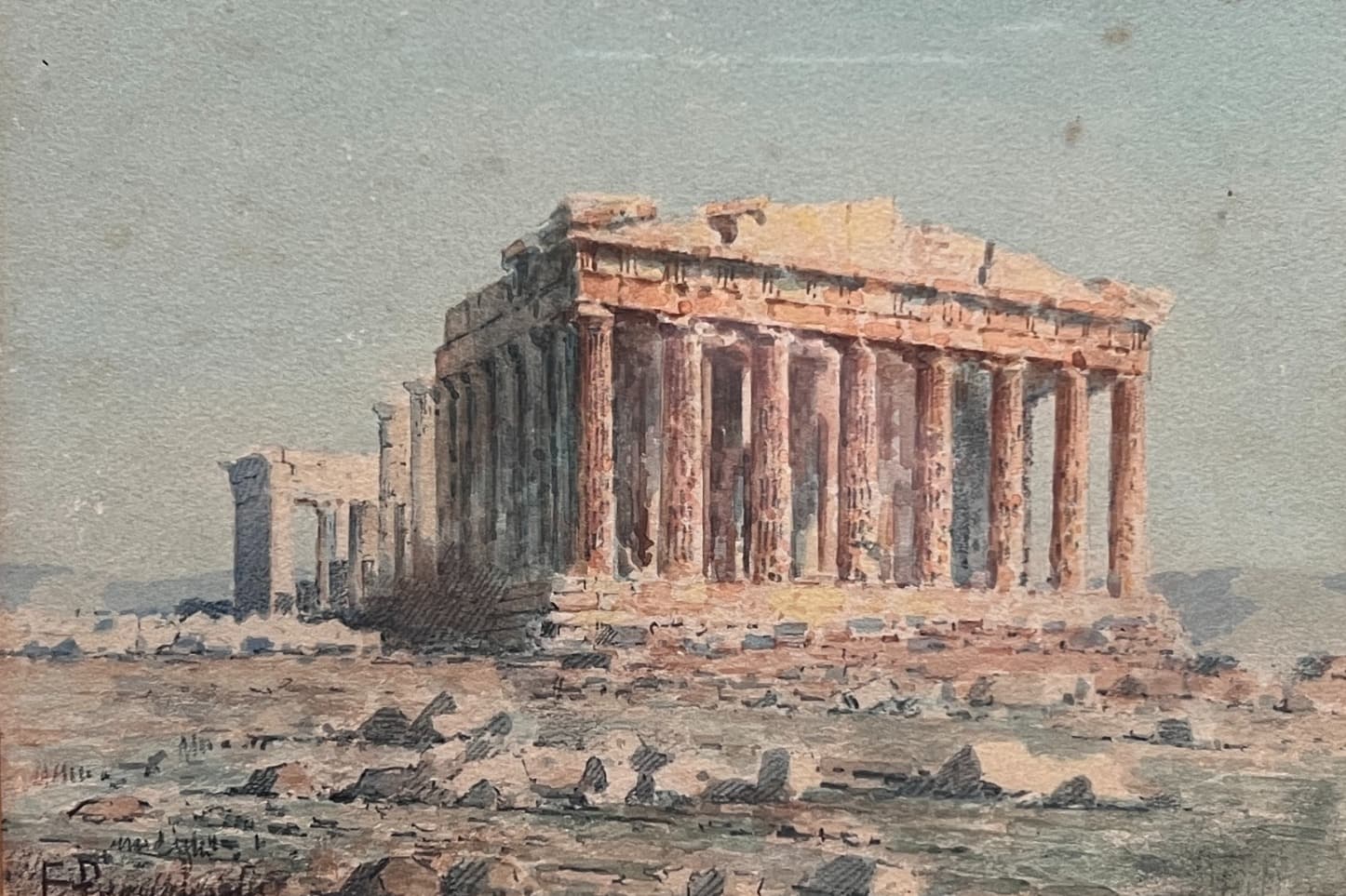 Painting by Emil PROCHAZKA (1874-1948) Antique Architecture Landscape