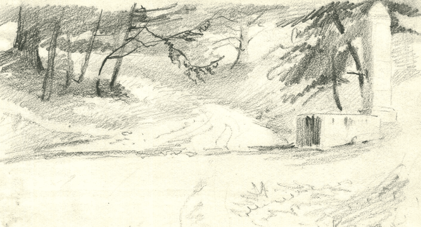 Vintage Pencil Original Drawing Forest and Path Landscape Artwork