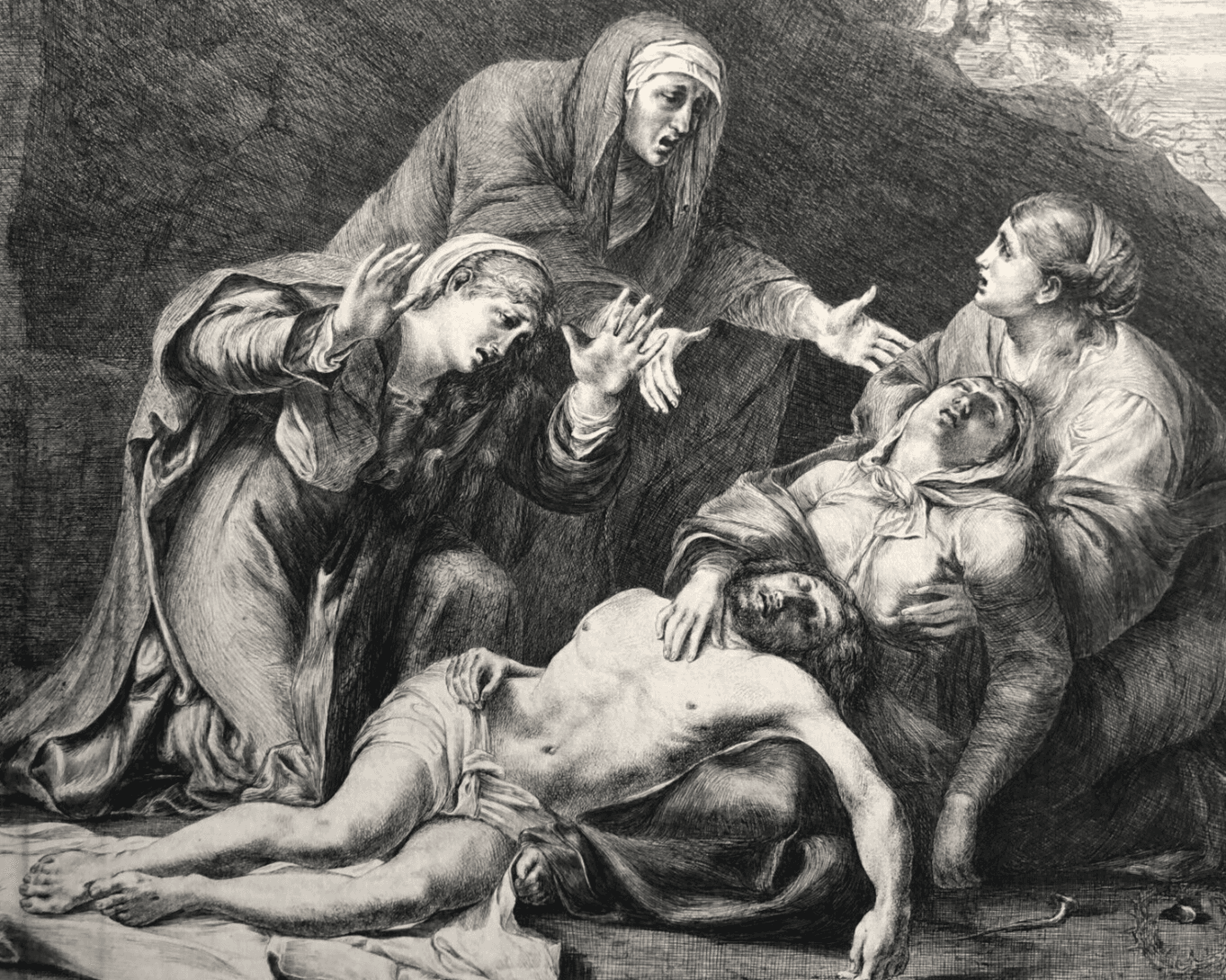 Vintage Etching Vivant DENON (1747-1825) Lamentation over dead Christ Carracci
