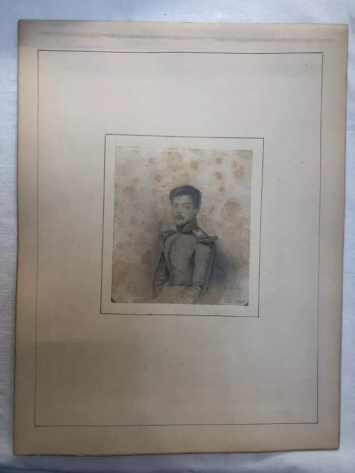 Antique Pencil Original Drawing 19th century Military Man Portrait image 4