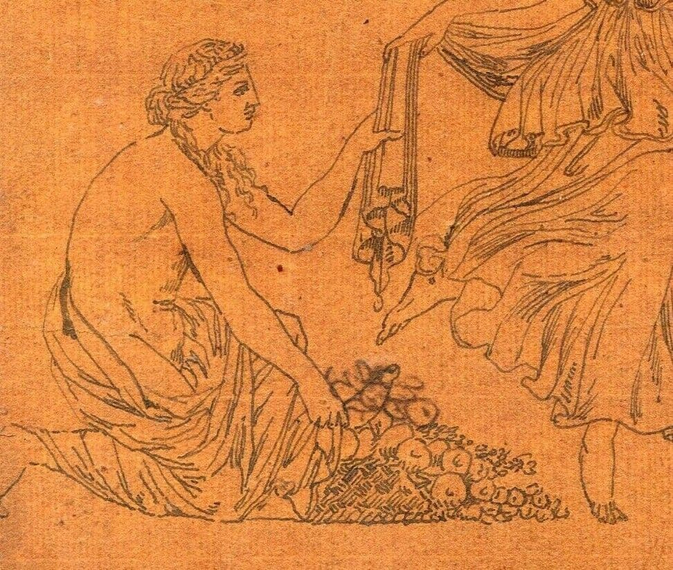 Antique Ink Drawing 19th Religious Scene Antiquity, Mythology, Angel, Greece image 2