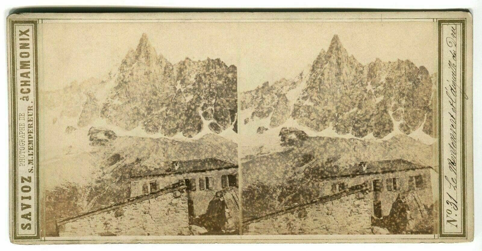 Vintage Stereoview SAVIOZ - Montenvers and Dru Landscape c. 1870
