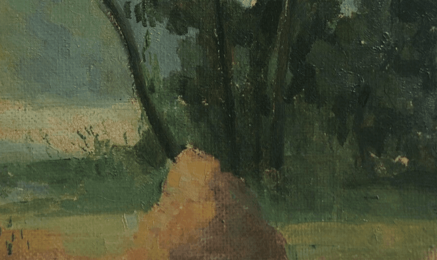 Antique Painting Original Landscape, Tree near a Pile of Hay 1905 image 2