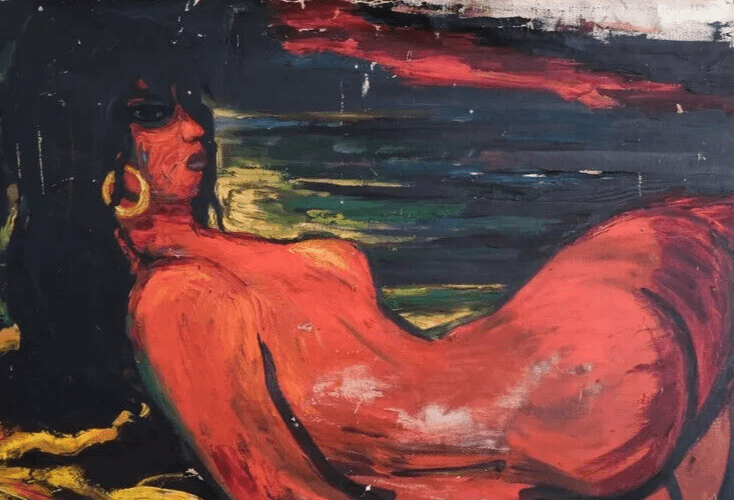 Expressionist Painting Original Red Nude Woman Portrait image 6