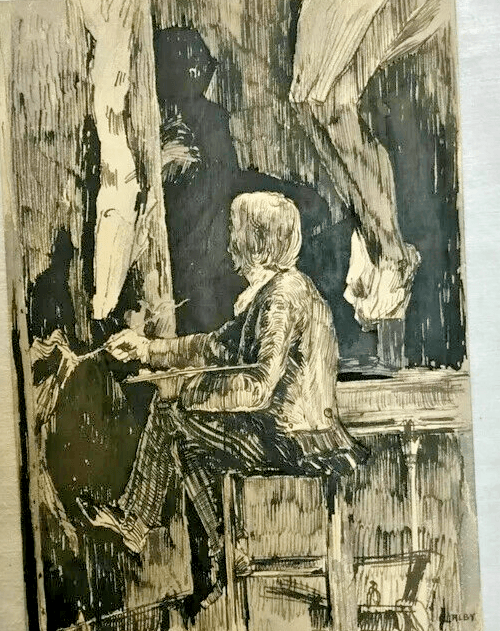 Vintage Ink Drawing Original Painter, Artist in progress