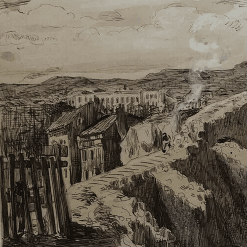 Vintage Original Drawing Cityview Mountain, Fire, Landscape, Fire image 4