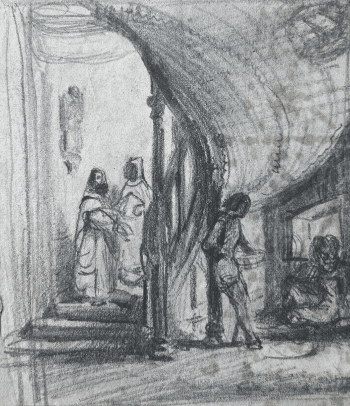 Antique Original Drawing People, Life Scene, Sketch 19th century