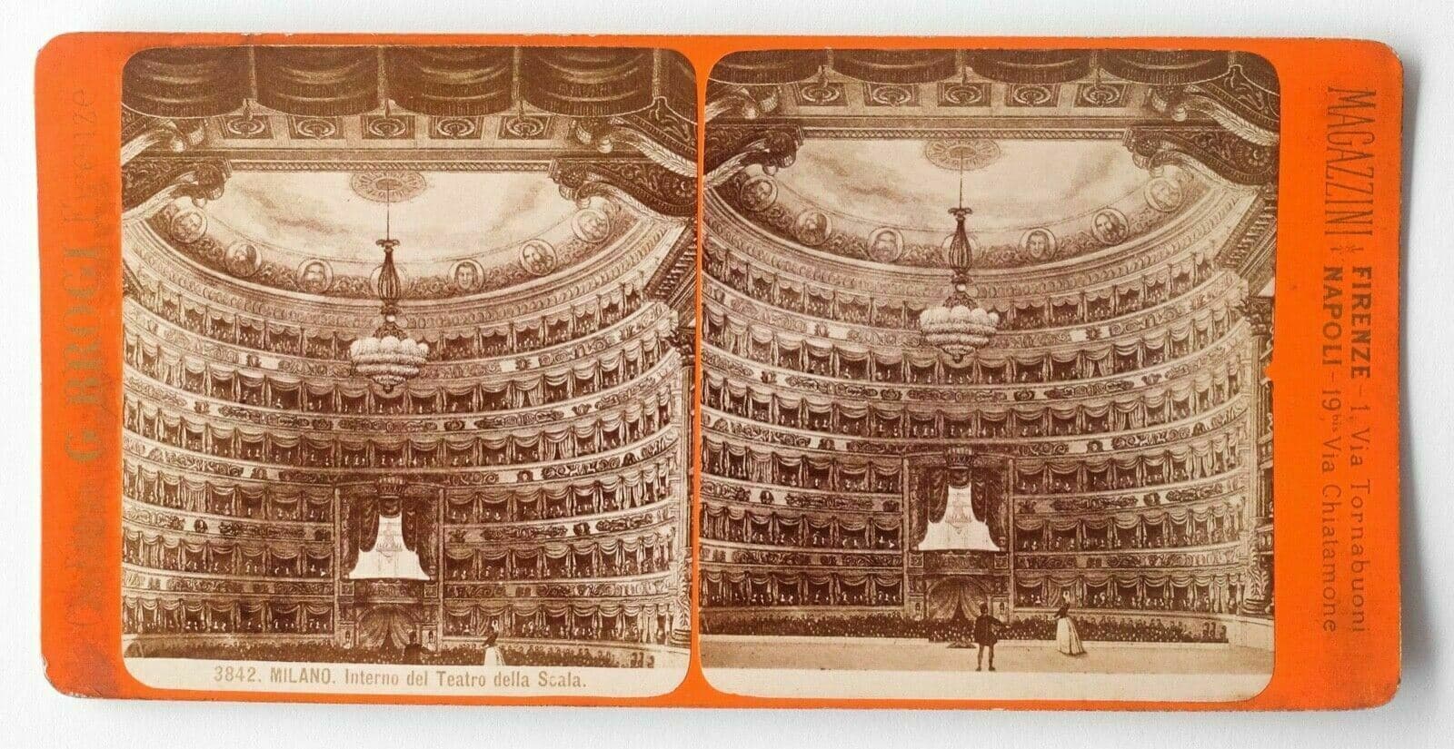 Vintage Stereoview G.BROGI Milano interno del teatro della scala, Italy c. 1880