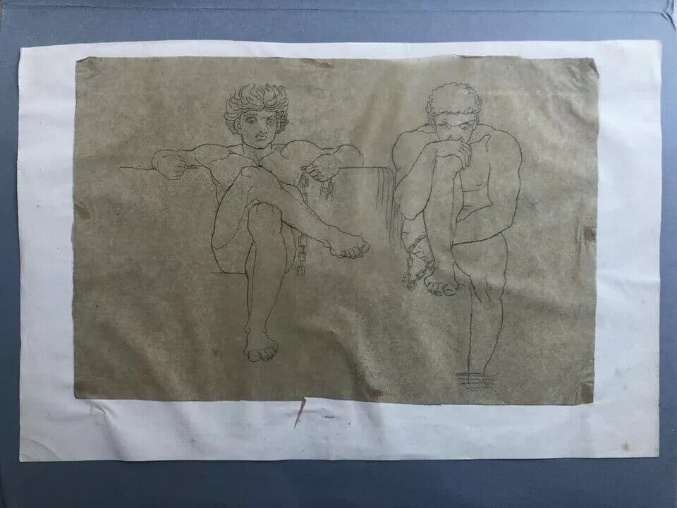 Vintage Pencil Drawing Man and Characters in the Antique after Flaxman image 4