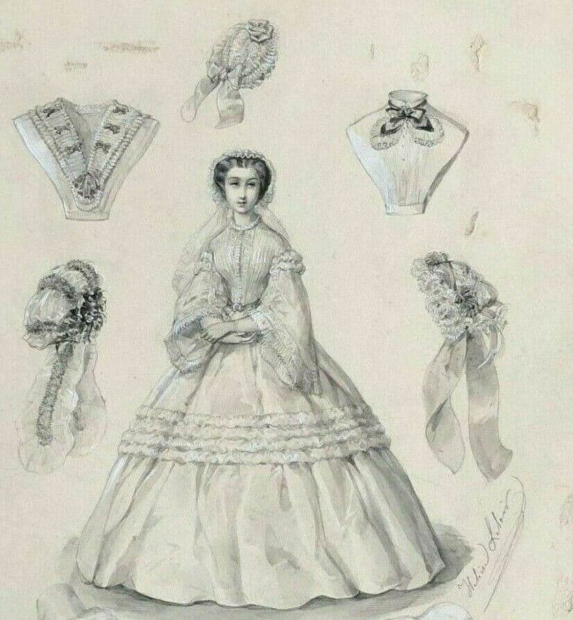 Héloïse LELOIR (1820-1873) Woman Clothing, Costume Drawing