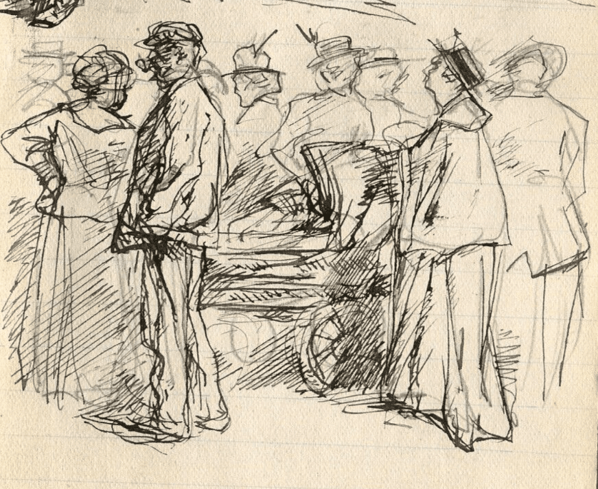 Antique Ink Drawing Original Sketches, Impressionism, Characters, Family, Baby