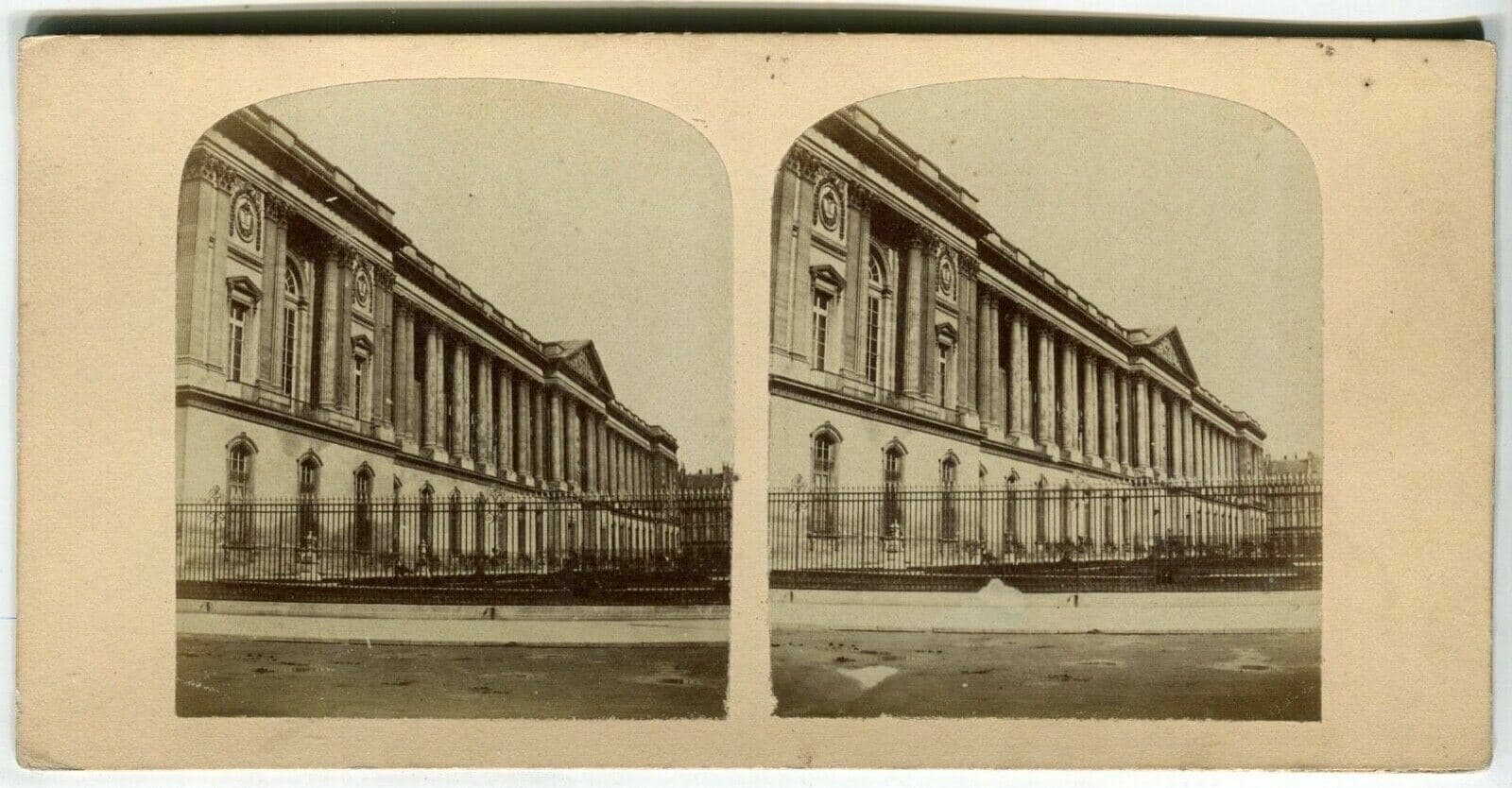 Vintage Stereoview Carrousel Louvre, Paris - Lecocq-Frêné - Albumen c. 1860 image 1