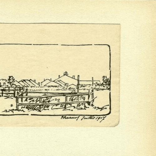 Vintage Ink Drawing signed Landscape Field Champeroux 1917 image 3