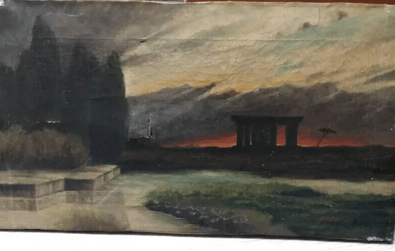Antique Oil Painting 19th century Signed Acropolis Romantic Landscape Sunset image 1