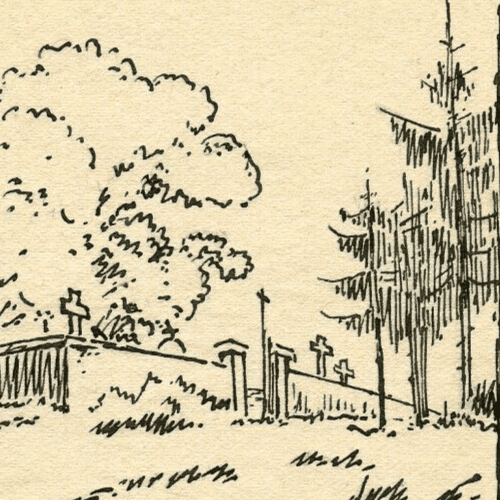 Vintage Ink Drawing Original Landscape Laneuvelotte, Cemetery Lorraine 1917 image 4
