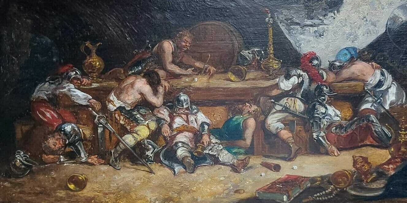 Painting Buffet Scene with Figures Drinking image 1
