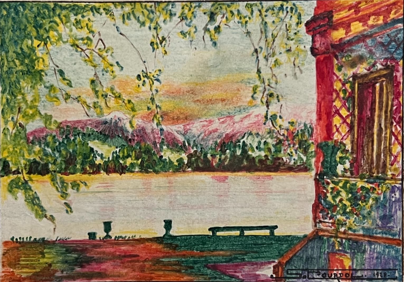 Drawing Summer Lakeview Landscape