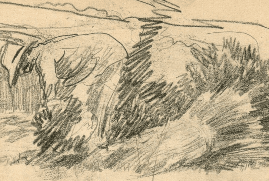 Vintage Pencil Drawing signed Woman in a Field Garden Sketch image 4