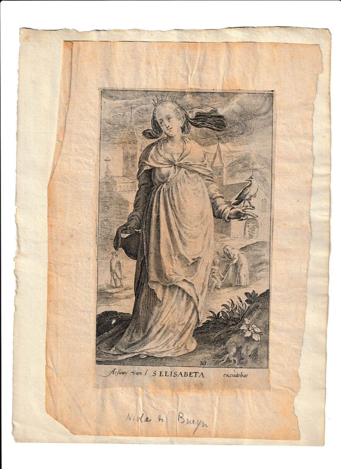 Antique Etching Elizabeth of Hungary, Nicolaes de Bruyn (1571-1656), Londerseel image 7