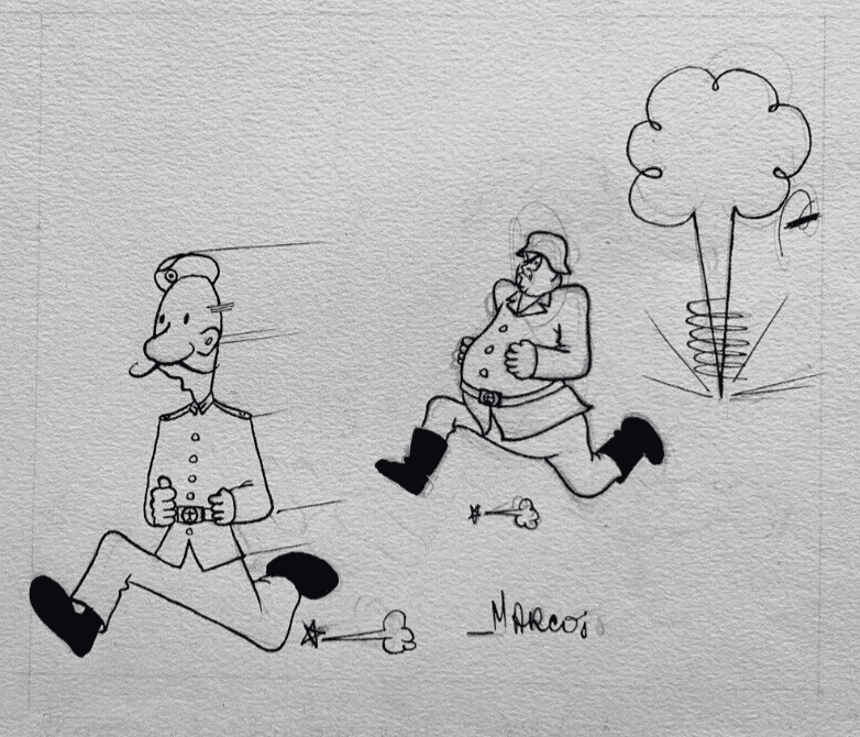 Vintage Original Drawing SIRIUS (1911-1997) Cartoon, Caricature, People, WWII