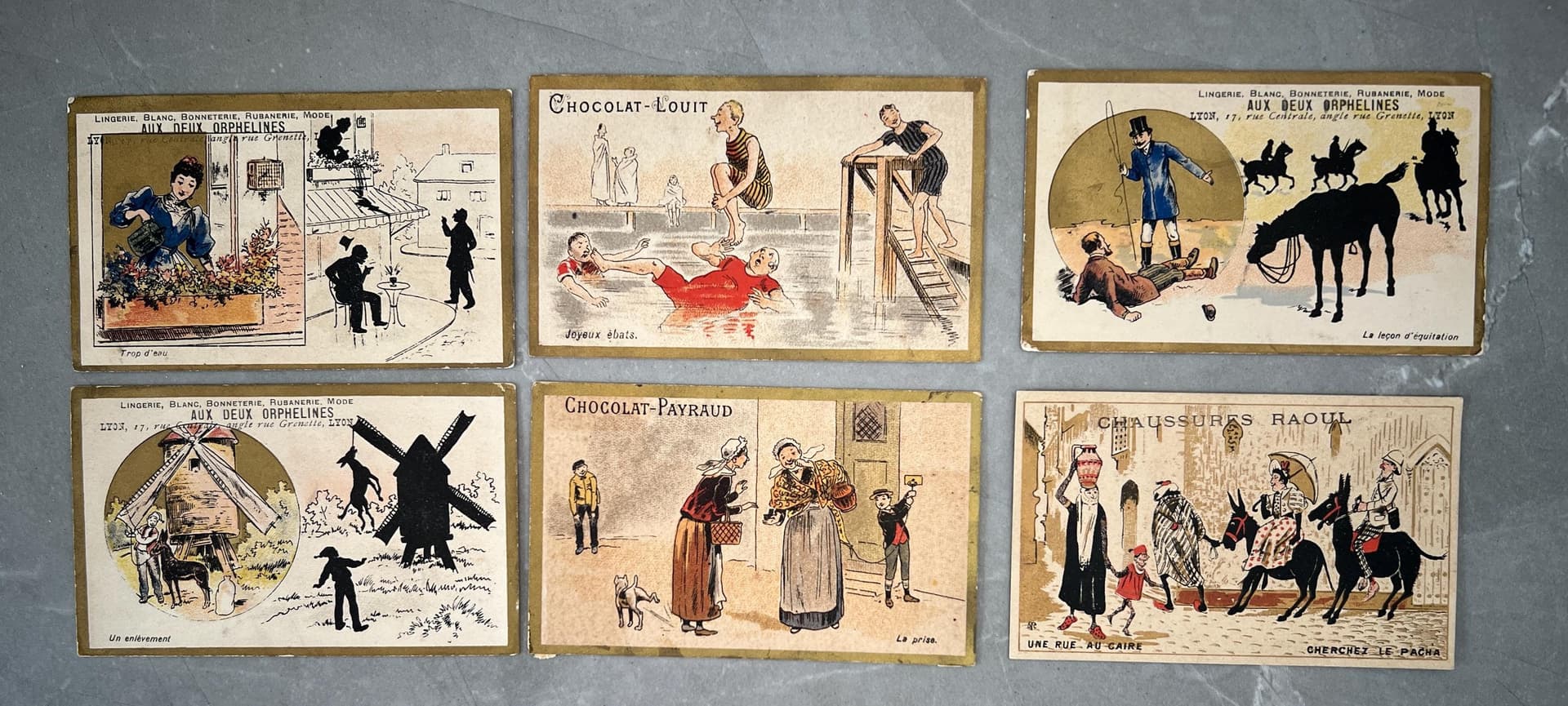 Set of 6 Antique Trade Cards - 19th Century Advertising Illustrations